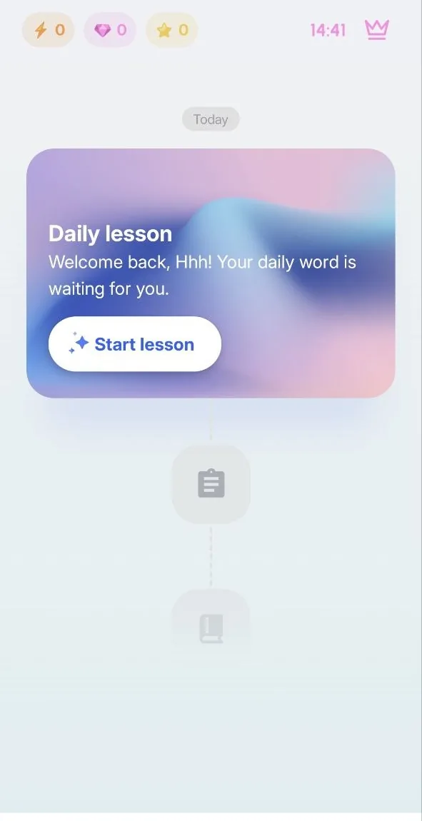 Loora home screen with the daily lesson card and a Start lesson button